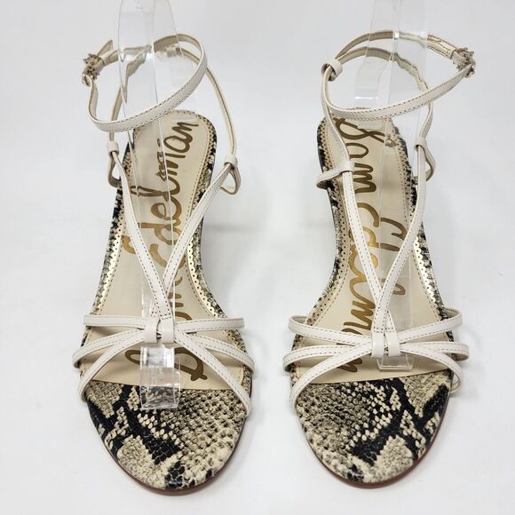 Sam Edelman Heeled Sandal Women's 10M Pippa Strappy Snake Footbed Cream Upper - Picture 4 of 9